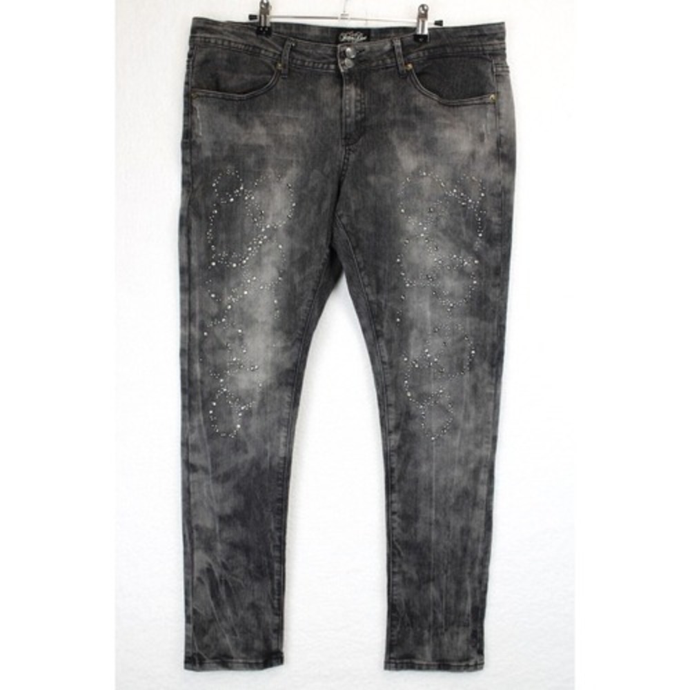Embellished Acid Wash Skinny Jeans Women 18 Gray Y2K Glam Stretch Rock Glam Edgy